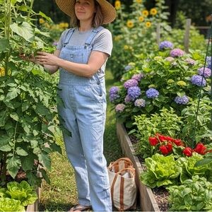 Duluth Trading Co Light Blue Women's Hickory Stripe Denim Overalls XL